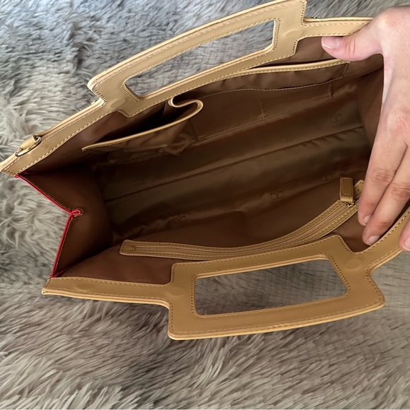 IMAN Red & Tan Vegan Patent Leather Handbag - EUC **Missing shoulder strap - Picture 6 of 9